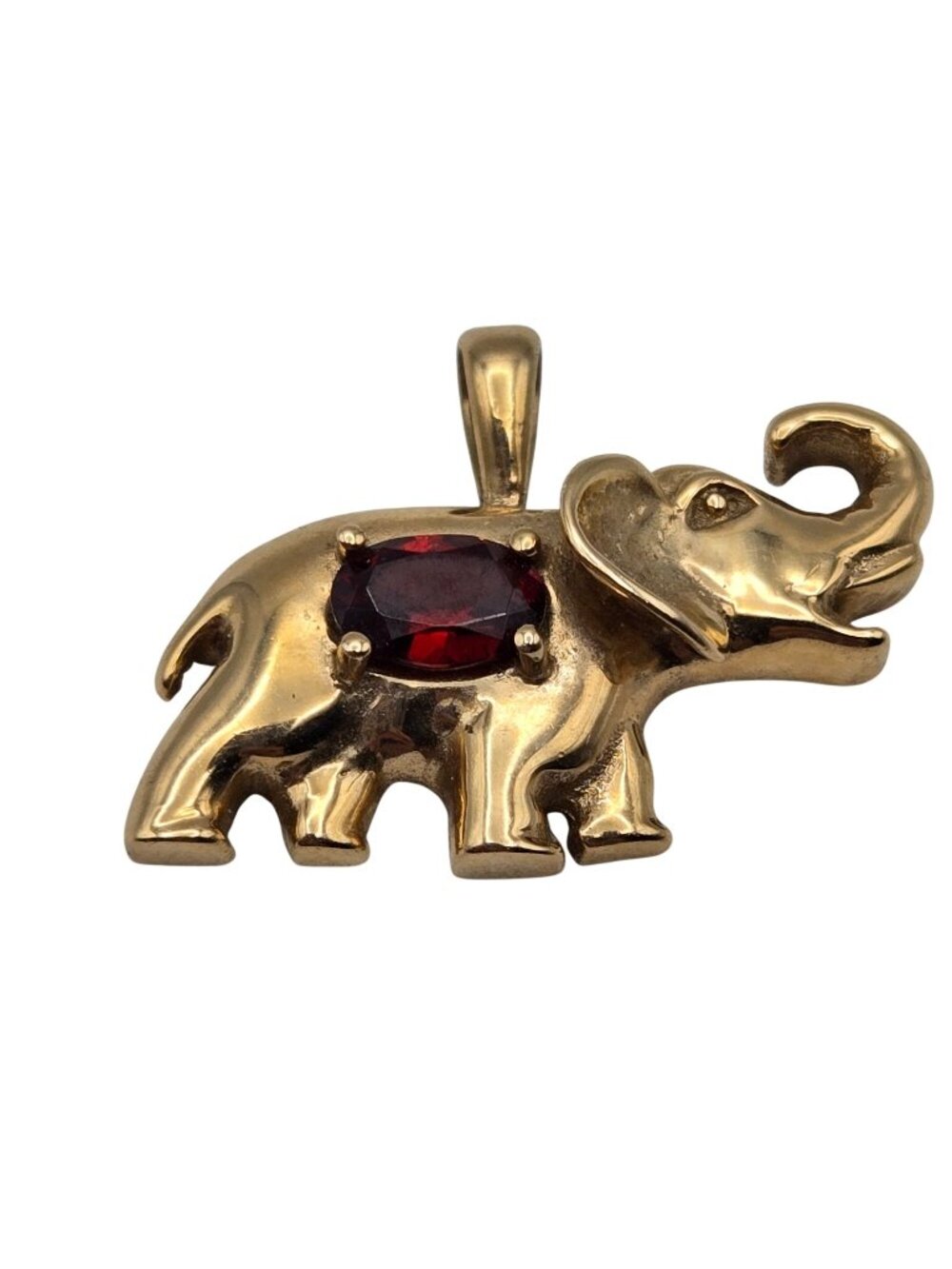 Vintage 10K Gold Elephant Pendant Garnet Gemstone Weighs 2.68g
